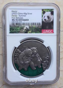 NGC MS70 2022 China 4 Pcs Enamel Silver (4x40g, toal 160g) Panda Medals Seasons