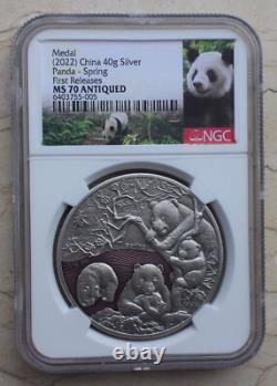 NGC MS70 2022 China 4 Pcs Enamel Silver (4x40g, toal 160g) Panda Medals Seasons