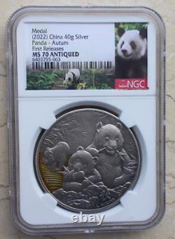 NGC MS70 2022 China 4 Pcs Enamel Silver (4x40g, toal 160g) Panda Medals Seasons