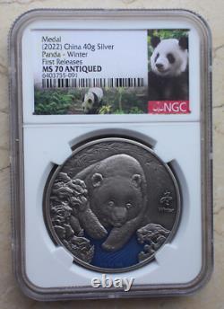 NGC MS70 2022 China 4 Pcs Enamel Silver (4x40g, toal 160g) Panda Medals Seasons