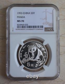 NGC MS70 China 1993 Silver 1/2oz Panda Coin