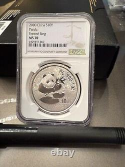 NGC MS70 China 2000 Frosted Ring Panda 1oz Silver Coin 10 Yuan