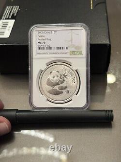 NGC MS70 China 2000 Frosted Ring Panda 1oz Silver Coin 10 Yuan