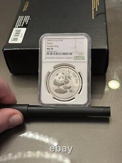 NGC MS70 China 2000 Frosted Ring Panda 1oz Silver Coin 10 Yuan