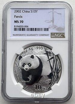 NGC MS70 China 2002 Panda 1oz Silver Coin 10 Yuan