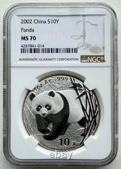 NGC MS70 China 2002 Panda 1oz Silver Coin 10 Yuan