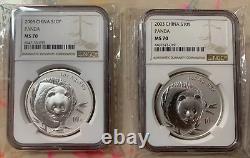 NGC MS70 China 2003 Frosted Bamboo and Mirrored Bamboo Panda Silver Coin 2×1oz