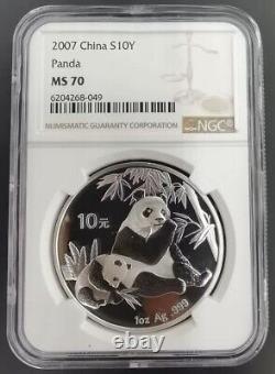 NGC MS70 China 2007 Panda Commemorative Silver Coin 1oz 10 Yuan