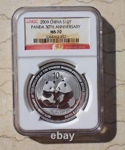 NGC MS70 China 2009 Silver 1oz Panda Coin 30th Modern Precious Metal