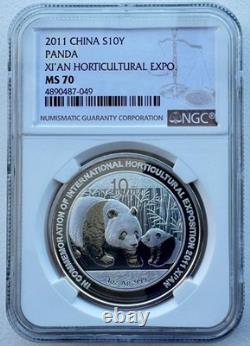 NGC MS70 China 2011 Xi'An International Horticultural Expo Panda Silver Coin 1oz