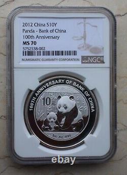 NGC MS70 China 2012 Silver 1oz Commemorative Panda Coin Bank of China