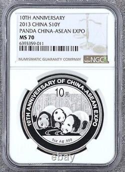 NGC MS70 China 2013 China-Asean Expo 10th Anniversary Panda Silver Coin 1oz S10Y