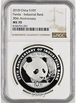 NGC MS70 China 2018 The 30th Anni of Industrial Bank Panda Silver Coin