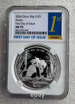 NGC MS70 First Day of Issue China 2026 Panda Silver Coin 10 Yuan 30g