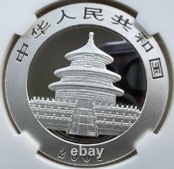 NGC MS 70 China 2001 Large D Panda Silver Coin 1oz 10 Yuan