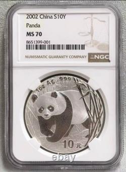 NGC MS 70 China 2002 Panda Silver Coin 1oz 10 Yuan