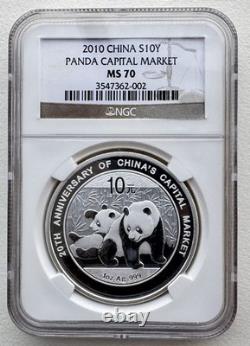 NGC MS 70 China 2010 Capital Market Panda Silver Coin 10 Yuan 1oz