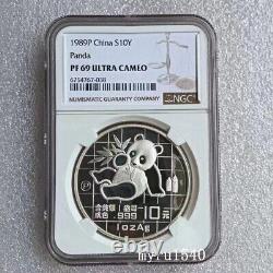 NGC PF69 1989 China 10YUAN Coin China 1989P Panda Silver coin 1OZ With box