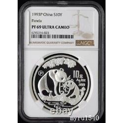 NGC PF69 1993P China 10YUAN Coin China 1993P Panda Silver Coin 1oz With Box
