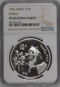 NGC PF69 1996 China Panda 1oz Silver Coin Ultra Cameo