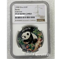 NGC PF69 1998 China 10YUAN Coin China 1998 Panda Colorized Silver Coin 1oz