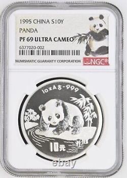 NGC PF69 China 1995 Proof Panda Silver Coin 1oz 10 Yuan