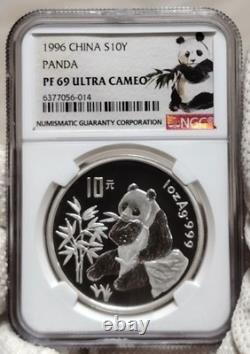 NGC PF69 China 1996 Proof Panda Silver Coin 1oz 10 Yuan