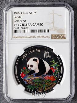 NGC PF69 UC 1999 China 1oz Colored Silver Panda Coin