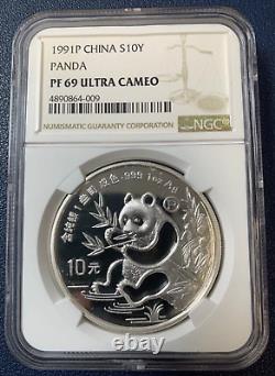 NGC PF69 UC China 1991 Proof Panda Silver Coin 1oz 10 Yuan