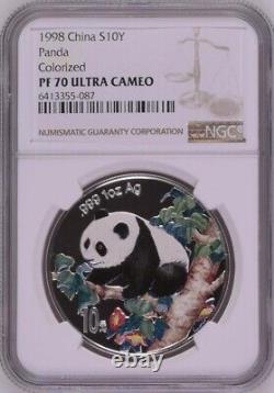 NGC PF70 1998 China Panda 1oz Silver Colorized Coin with COA