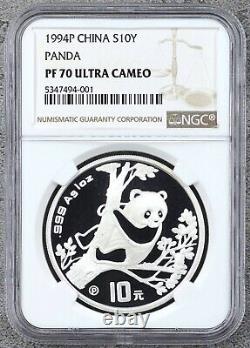 NGC PF70 China 1994 Proof Panda Silver Coin 1oz 10 Yuan