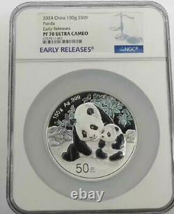 NGC PF70 China 2024 Panda Silver Coin 50YUAN 150g EARLY TELEASES With COA