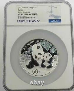 NGC PF70 ER China 2024 Panda Commemorative Silver Coin 150g 50 Yuan COA