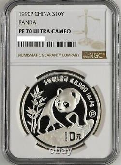 NGC PF70 UC China 1990 Proof Panda Silver Coin 1oz 10 Yuan