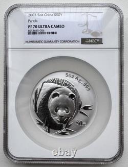 NGC PF 70 UC China 2003 Panda Silver Coin 50 Yuan 5oz