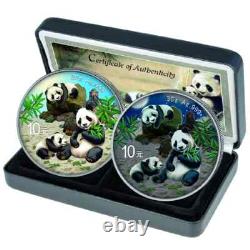 Night & Day Panda 2 x 2025 10 Yuan 30 Gram Pure Silver Coloured Coin Set China
