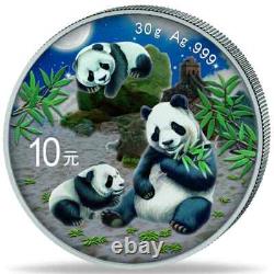 Night & Day Panda 2 x 2025 10 Yuan 30 Gram Pure Silver Coloured Coin Set China