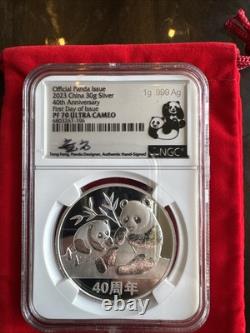 Official Panda 2023 China 30g 40th Anniversary FDI PF 70 Ultra Cameo Tong Signed