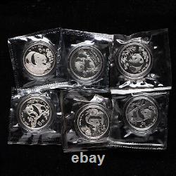 Original Mint 6 Pcs 1993 1998 China 5 Yuan 1/2 oz Panda Silver Coin