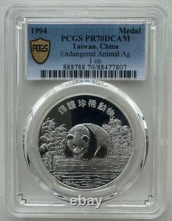 PCGS PR70 China Taiwan 1994 Endangered Animal Panda Silver Medal 1oz