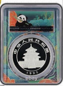 POP1 PCGS MS70 China 1999 Silver Panda Coin 1oz Large Date Plain 1