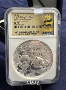 Panda 35th Anniversary 2017 China Silver 45g 2017 PF 70 NGC Coin Rare