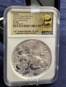 Panda 35th Anniversary 2017 China Silver 45g 2017 PF 70 NGC Coin Rare