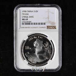 Small Date 1998 China 10 Yuan 1oz Panda Silver Coin NGC MS69