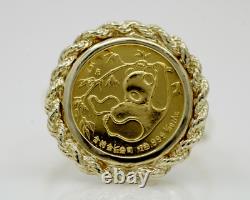 Without Stone China Panda COIN Women Ring 14k Yellow Gold Plated Sterling Silver