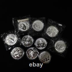 10 Pièces 2001-2010 Chine 10 Yuan 1 oz Ag. 999 Boîte de pièces d'argent Panda