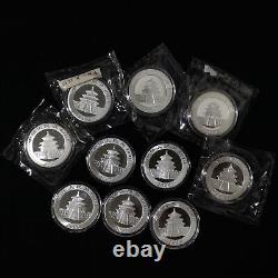 10 Pièces 2001-2010 Chine 10 Yuan 1 oz Ag. 999 Boîte de pièces d'argent Panda