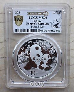 12 pièces PCGS MS70 Chine 2024 30g (30 grammes) pièces d'argent Panda