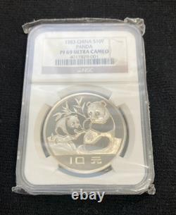 1983 Chine Panda Argent 10 Yuan 1oz NGC PF 69 Ultra Cameo
