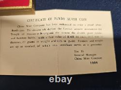 1984 CHINE ARGENT 10 YUAN PANDA PROOF W avec boîte de pièces et certificat d'authenticité - UNE TROUVAILLE MAGNIFIQUE